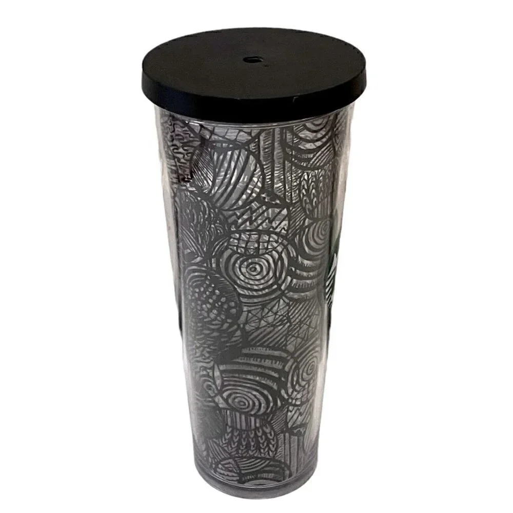 2014 Starbucks Black Line Acrylic Cold Tumbler Venti 24 oz No Straw